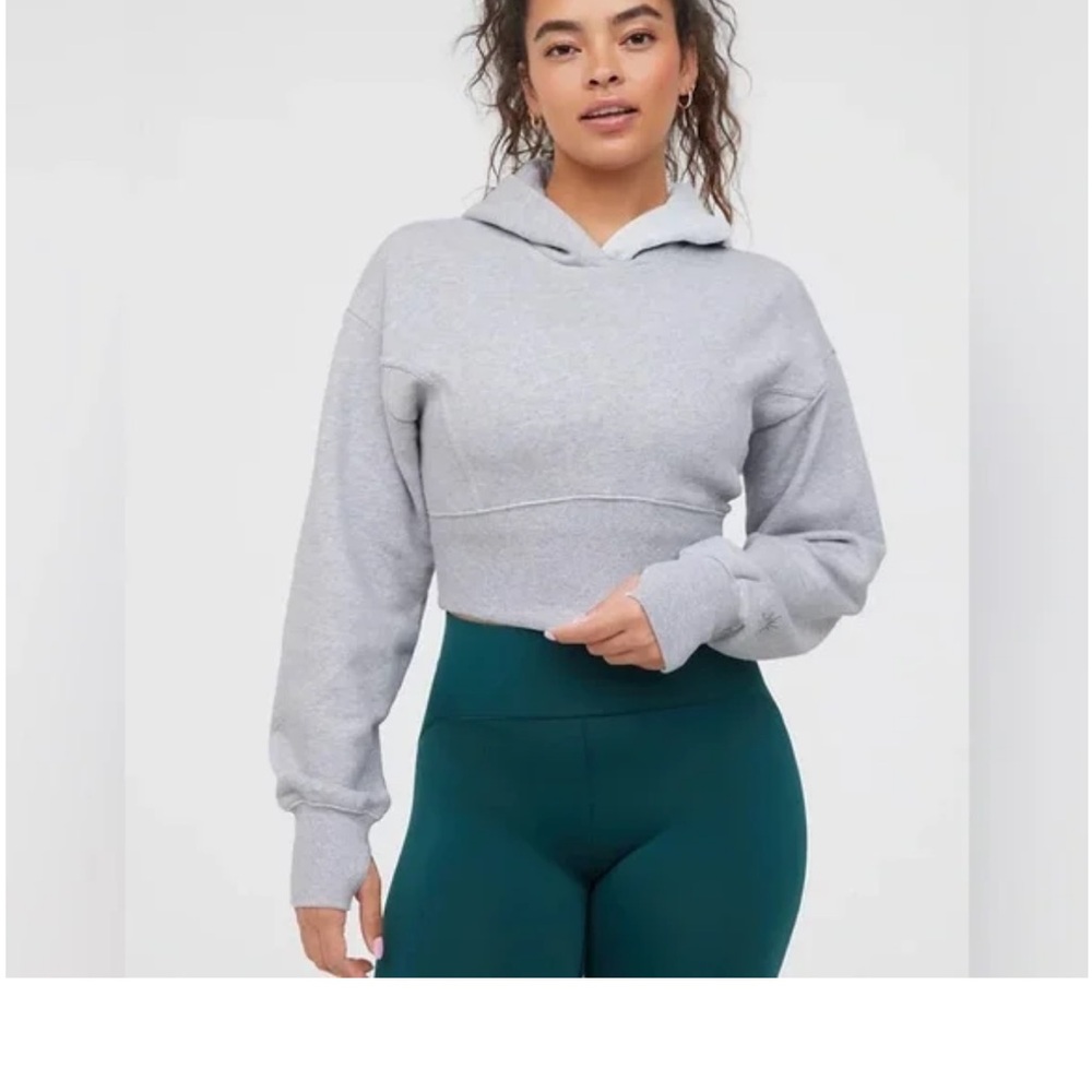 OFFLINE By Aerie Throw-Back Gray Cropped Hoodie Sweatshirt - Med